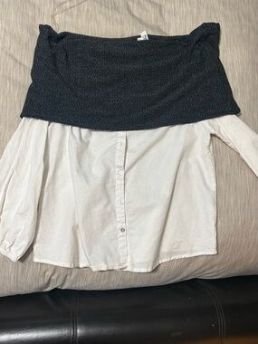 Off-Shoulder Two-Tone Women's Skirt Top - Black & Cream